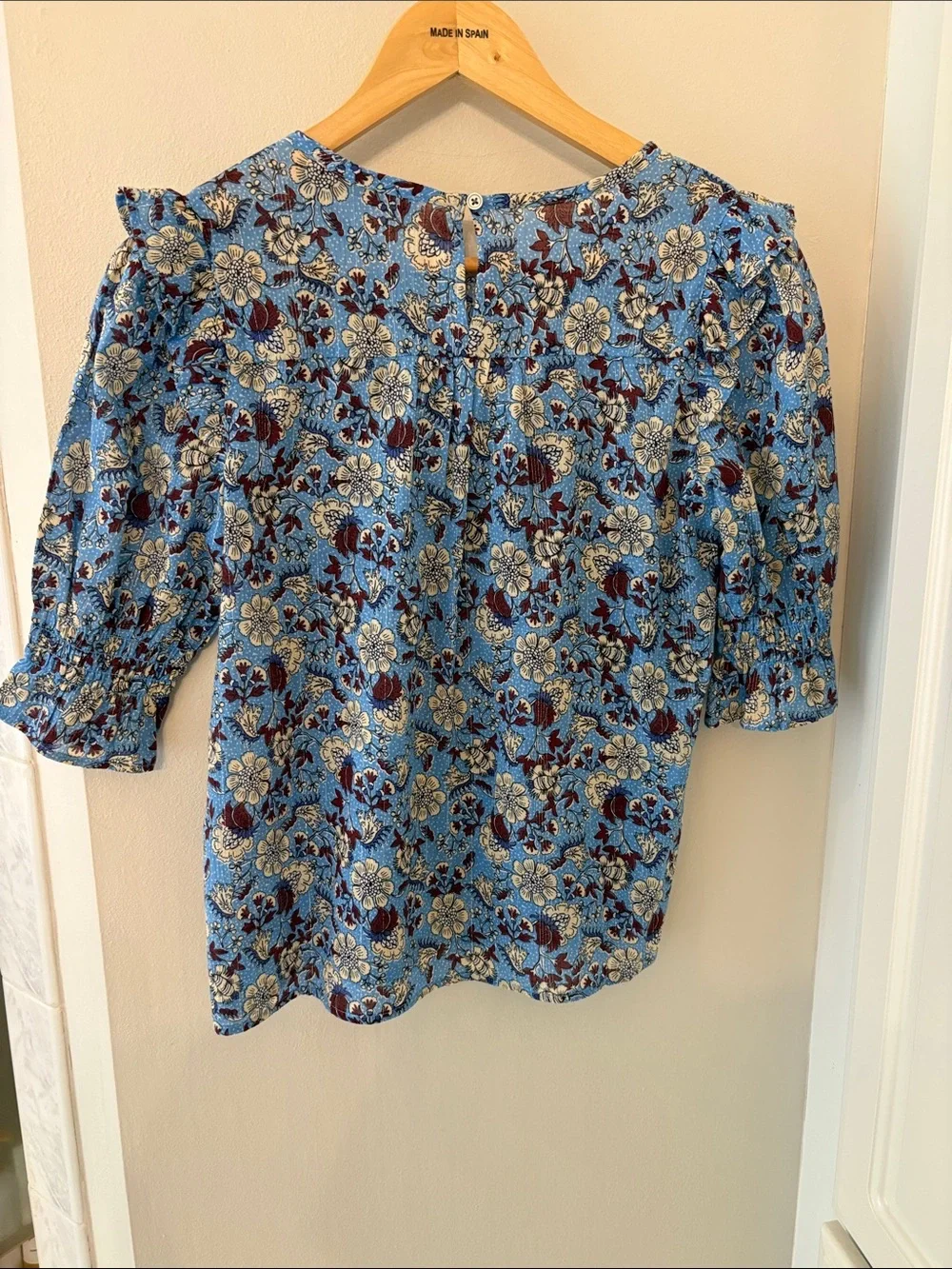 LOFT Blue Floral Puff-Sleeve Women's Top XXSP